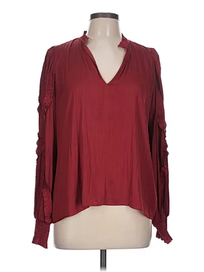 Pre-owned Evereve Long Sleeve Blouse In Burgundy
