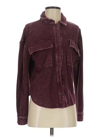 Pre-owned Evereve Long Sleeve Blouse In Burgundy