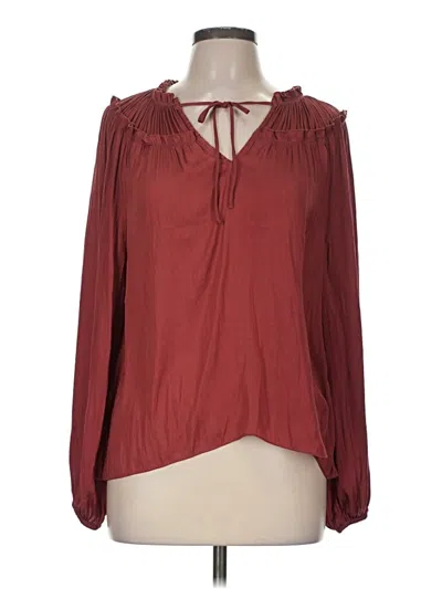 Pre-owned Evereve Long Sleeve Blouse In Burgundy