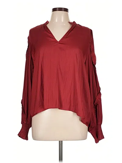 Pre-owned Evereve Long Sleeve Blouse In Burgundy