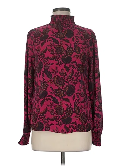 Pre-owned Evereve Long Sleeve Blouse In Burgundy