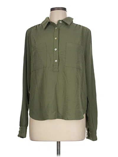 Pre-owned Evereve Long Sleeve Blouse In Green