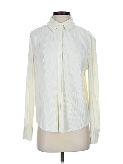 Pre-owned Evereve Long Sleeve Blouse In White