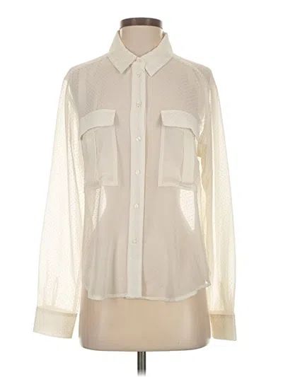 Pre-owned Evereve Long Sleeve Blouse In White