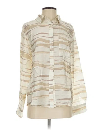 Pre-owned Evereve Long Sleeve Blouse In White