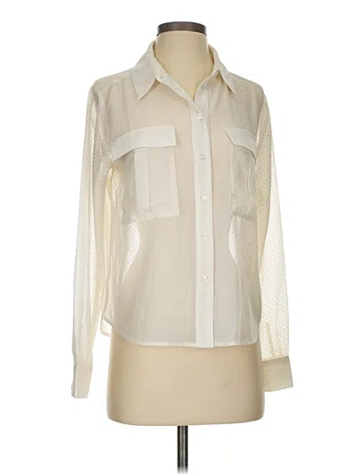 Pre-owned Evereve Long Sleeve Blouse In White