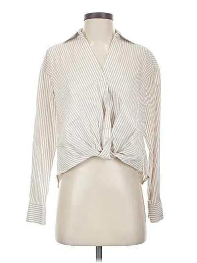 Pre-owned Evereve Long Sleeve Blouse In White