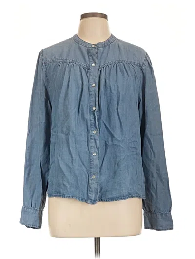 Pre-owned Evereve Long Sleeve Button Down Shirt In Blue