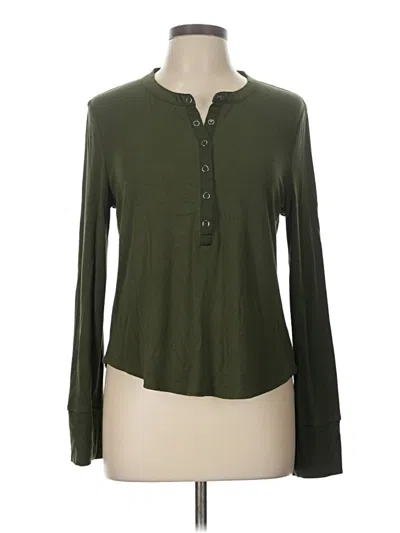 Pre-owned Evereve Long Sleeve Henley Shirt In Green