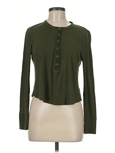 Pre-owned Evereve Long Sleeve Henley Shirt In Green