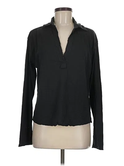 Pre-owned Evereve Long Sleeve Polo Shirt In Black