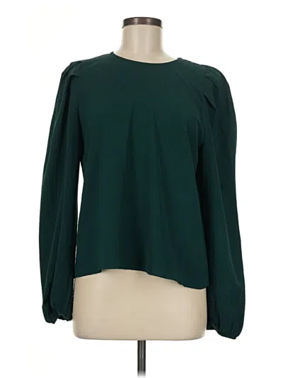 Pre-owned Evereve Long Sleeve Top Green Crew Neck Tops
