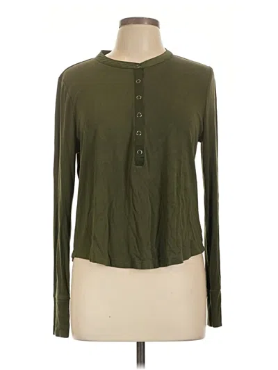 Pre-owned Evereve Long Sleeve Top Green Keyhole Neckline Tops