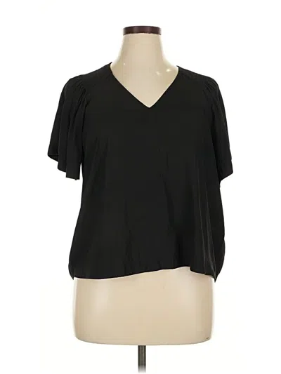 Pre-owned Evereve Short Sleeve Blouse In Black
