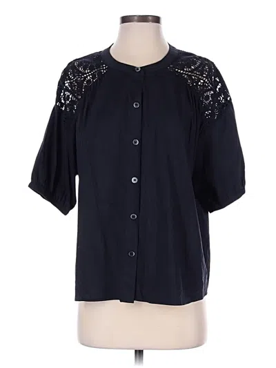 Pre-owned Evereve Short Sleeve Blouse In Black