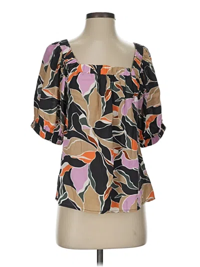 Pre-owned Evereve Short Sleeve Blouse In Black