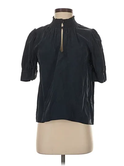 Pre-owned Evereve Short Sleeve Blouse In Black