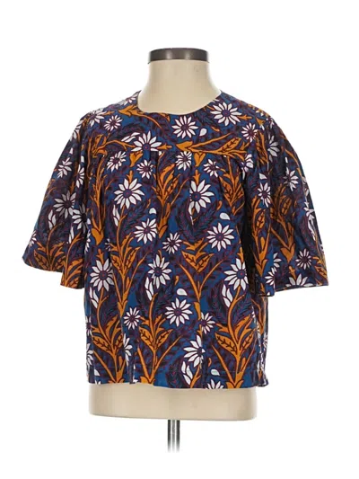 Pre-owned Evereve Short Sleeve Blouse In Blue