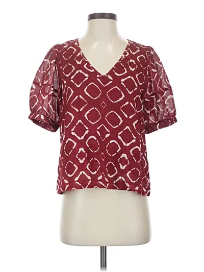 Pre-owned Evereve Short Sleeve Blouse In Burgundy