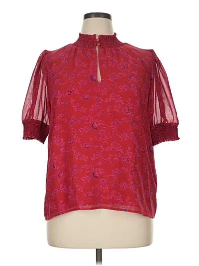 Pre-owned Evereve Short Sleeve Blouse In Burgundy