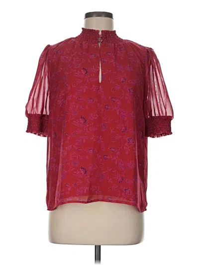 Pre-owned Evereve Short Sleeve Blouse In Burgundy