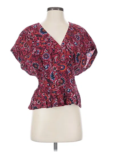 Pre-owned Evereve Short Sleeve Blouse In Red