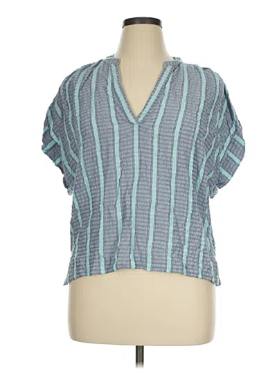 Pre-owned Evereve Short Sleeve Blouse In Teal