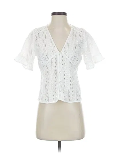 Pre-owned Evereve Short Sleeve Blouse In White