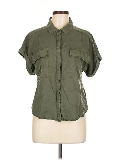 Pre-owned Evereve Short Sleeve Button Down Shirt In Green