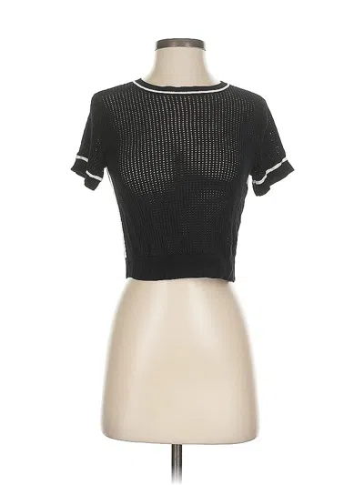 Pre-owned Evereve Short Sleeve Top Black Mock Neckline Tops