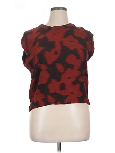 Pre-owned Evereve Short Sleeve Top Burgundy One Shoulder Neckline Tops