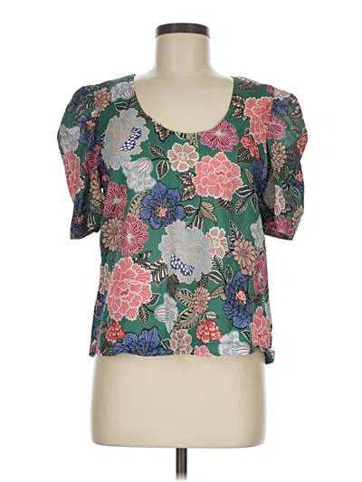 Pre-owned Evereve Short Sleeve Top Green Sweetheart Neckline Tops