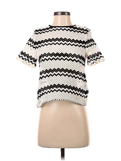 Pre-owned Evereve Short Sleeve Top Ivory Mock Neckline Tops In White