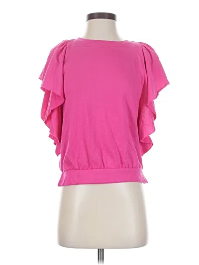 Pre-owned Evereve Short Sleeve Top Pink Ruffles Neckline Tops