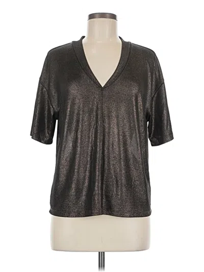 Pre-owned Evereve Short Sleeve Top Silver Metallic Pattern V Neck Tops