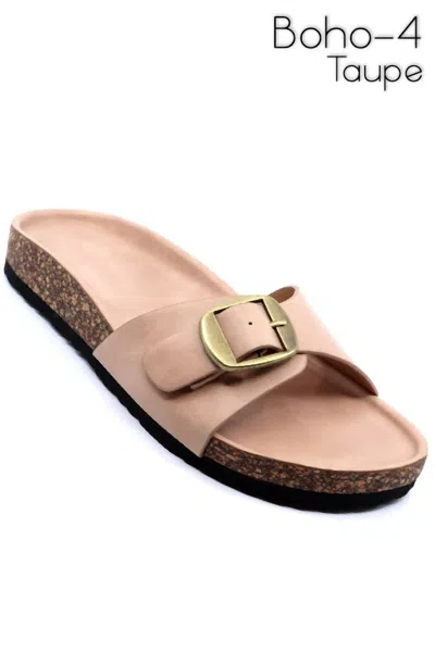 Everglades Boho 4 Footbed Slide Sandals With Buckle In Taupe In Grey