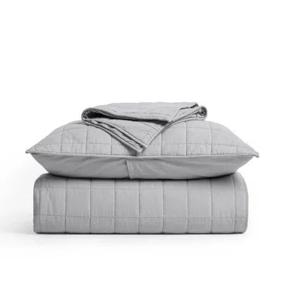 Evergrace 100% Cotton Box Stitch Quilt Set In Fog Gray