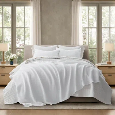 Evergrace 100% Cotton Waffle Weave Coverlet Set With Matching Shams, Lightweight Breathable All-season Bedding In White