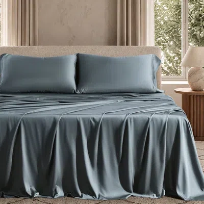 Evergrace 4-piece Tencel Lyocell Sheet Set, Luxury Cooling Breathable Eucalyptus Bedding With 18 Inch Deep Poc In Stormy Blue