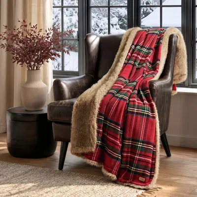 Evergrace Christmas Plaid Faux Fur Throw Blanket In Red Christmas Stewart Plaid