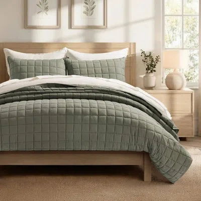 Evergrace Cotton Gauze Muslin Quilt Set, Cloudthread Weave Soft Breathable Oeko-tex Certified All Season Overs In Green