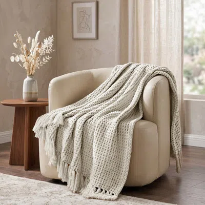 Evergrace Cozy Soft Halo Waffle Throw Blanket In Parchment