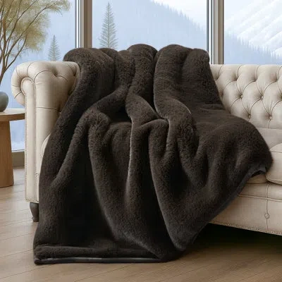 Evergrace Luxury Soft Faux Chinchilla Fur Throw Blanket 1220gsm In Champagne Fawn