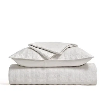 Evergrace Modern Windowpane Cotton Sateen Quilt Set,pre-washed 100% Cotton Coverlet Bedspread, 3-piece Soft Li In Bright White