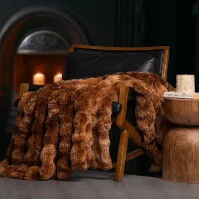 Evergrace Ridgeline Faux Fur Throw Blanket In Lion Caramel