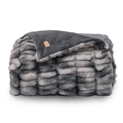 Evergrace Ruched Bubble Faux Fur Throw Blanket In Gray