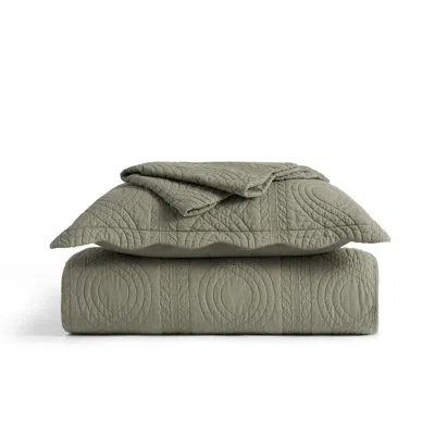 Evergrace Scallop Edge 100% Cotton Quilt Set In Olive Green