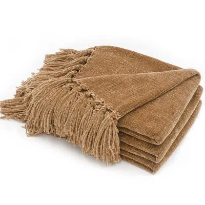 Evergrace Soft Chenille Throw Blanket In Warm Beige