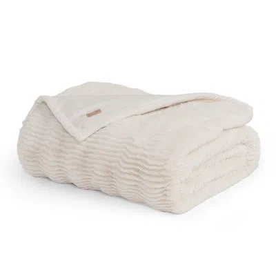 Evergrace Soft Faux Fur Throw Blanket - Sculpted Texture, Warm For Couch/bed In Ivory White