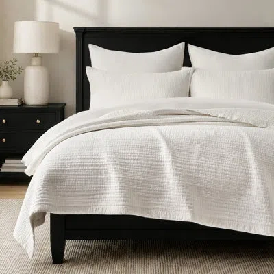 Evergrace Stonewashed Textured Cotton Quilt Set, Oeko-tex Certified Midweight All Season Soft Breathable Premi In White